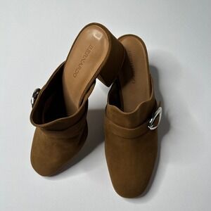 Bernardo Women's Mules Clogs Buckle Detail Block Heel Brown Leather Shoes
